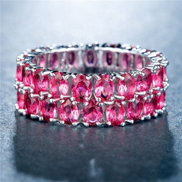 ✨Exclusive 925 Silver Plated Beautiful Pink CZ Couples Ring, GPMB1466 - Picture 2 of 2